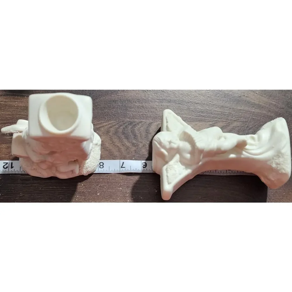 Set of 3 Angel Cherubs White Bisque Porcelain Christmas JOY Candle Holder